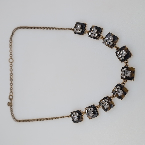 J Crew Gold Tortoise Shell Crystal Statement Necklace Womens Square Settings - Picture 9 of 9